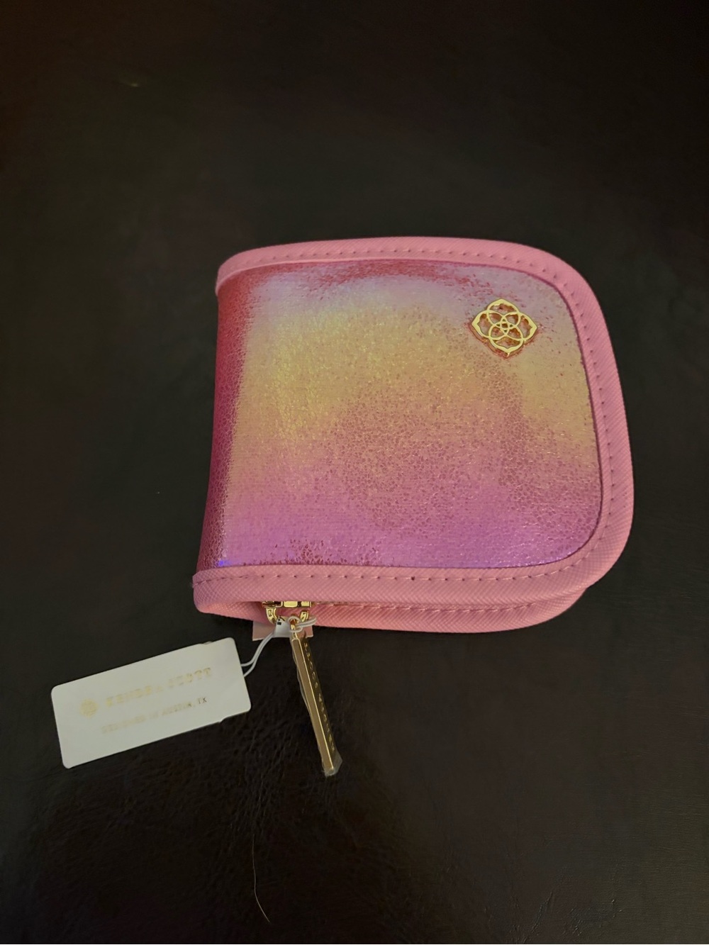 NEW NWT Kendra Scott Pink Iridescent Zip travel jewelry pouch card key wallet